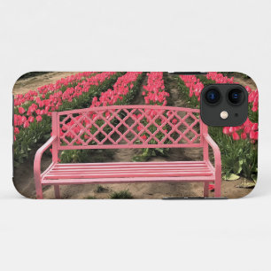 Pink Bench with Pink Tulips iPhone 11 Case