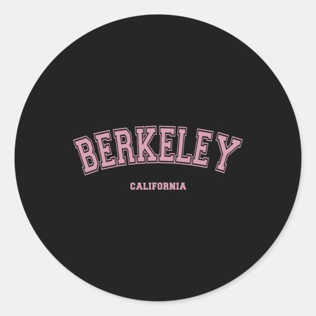 Pink Berkeley California Ca Varsity Style On Berke Classic Round Sticker (Front)