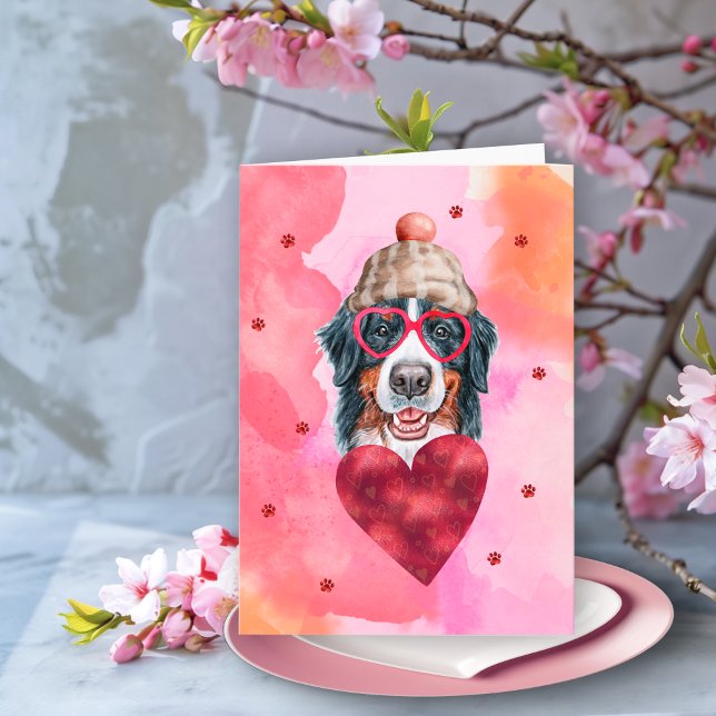 Pink Bernese Mountain Valentine's Day Gift Dog Card (Creator Uploaded)
