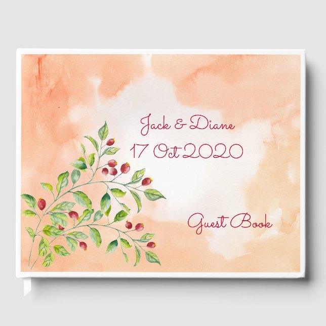 Pink Berries and Green Foliage Guest Book (Front)