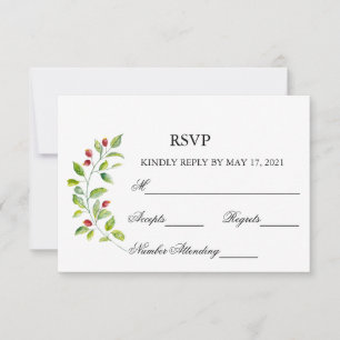 Pink Berries and Green Foliage Wedding Reply RSVP Card