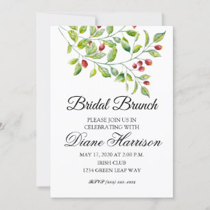 Pink Berries and Green Foliage Wedding Shower Invitation