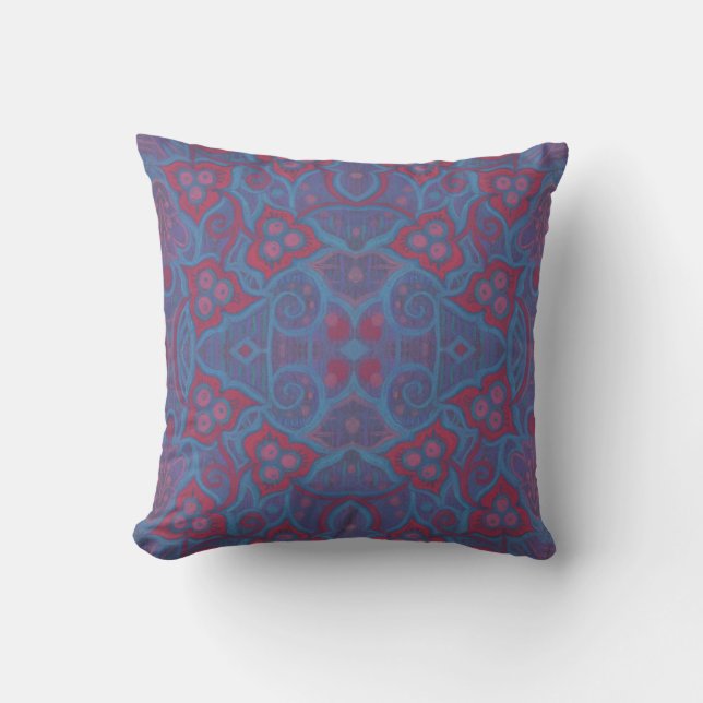 Pink berries, bohemian style floral pattern cushion (Front)