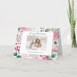 Pink Berries Photo Floral Christmas Card