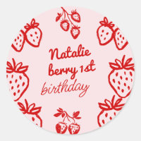 Pink Berry 1st Hand Drawn Strawberry Girl Birthday