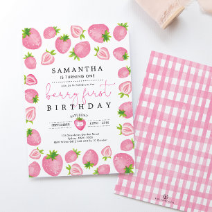 Pink Berry First Birthday Strawberry 1st Birthday Invitation