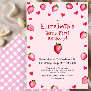 Pink Berry First Birthday Strawberry Summer  Invitation