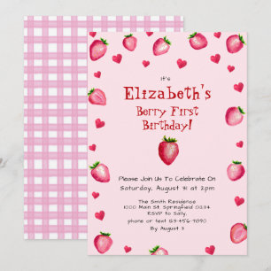 Pink Berry First Birthday Strawberry Summer  Invitation