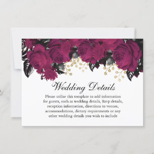 Pink Berry Gold Marsala Flowers Wedding Details Invitation