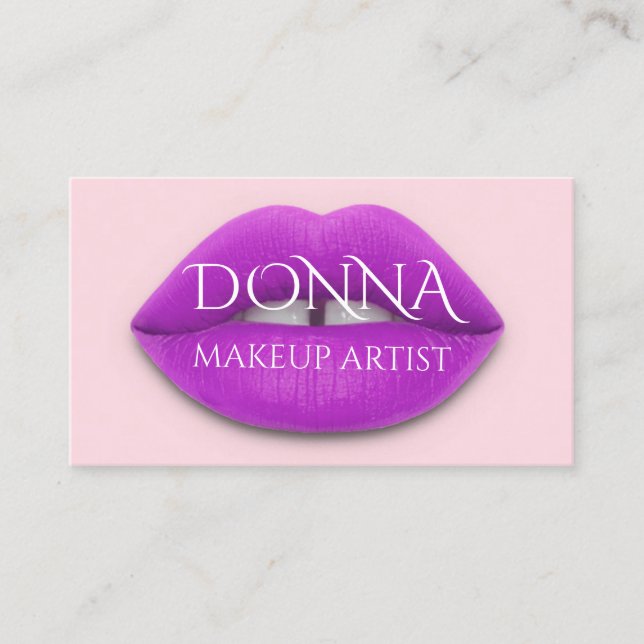  Pink Berry Lips QR Code Logo Makeup Lipstick Business Card (Front)