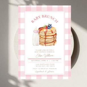 Pink Berry Pancake Baby Shower Brunch Invitation