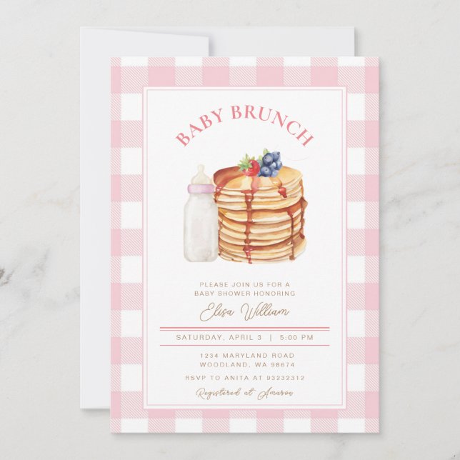 Pink Berry Pancake Baby Shower Brunch  Invitation (Front)