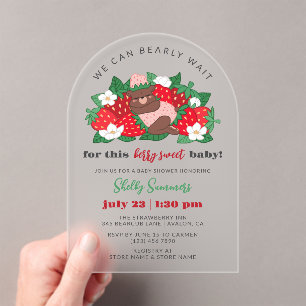 Pink Berry Sweet Baby Girl Strawberry Baby Shower Acrylic Invitations