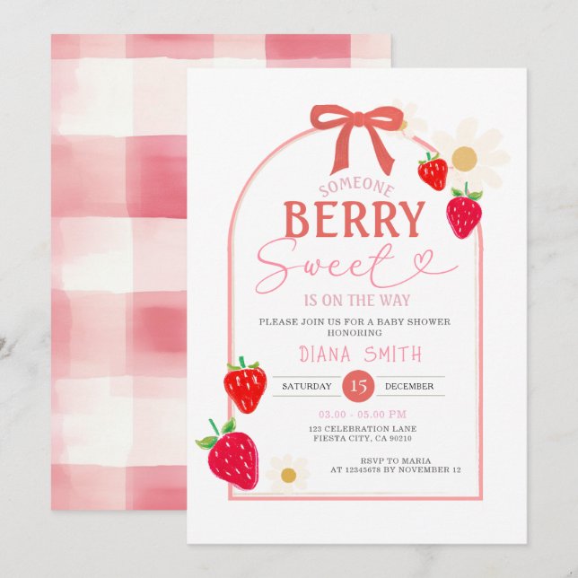 Pink Berry Sweet Baby Shower Invitation  (Front/Back)