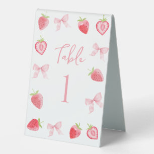Pink Berry Sweet Bow Baby Shower Table Number