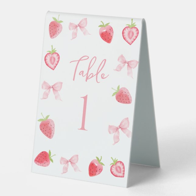 Pink Berry Sweet Bow Baby Shower Table Number (Front)