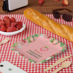 pink berry sweet girls first birthday welcome paper plate