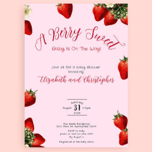 Pink Berry Sweet Red Strawberry Girl Baby Shower Invitation