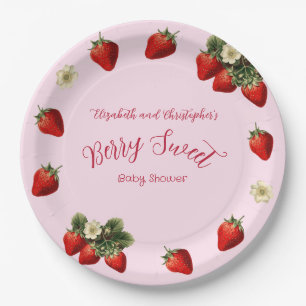 Pink Berry Sweet Red Strawberry Girl Baby Shower Paper Plate