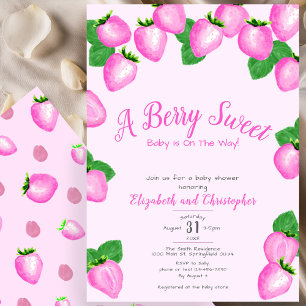 Pink Berry Sweet Strawberry Girl Baby Shower Invitation
