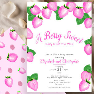 Pink Berry Sweet Strawberry Girl Baby Shower Invitation