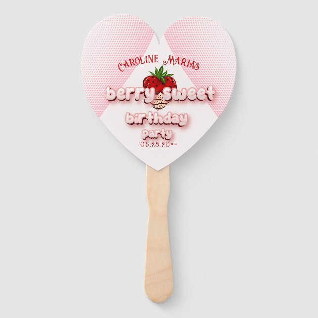 Pink Berry Sweet Strawbery Birthday Girl Photo Hand Fan (Front)