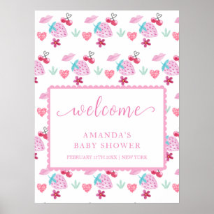Pink Berry Sweet Sweetheart Baby Shower Welcome Poster