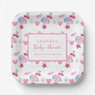 Pink Berry Sweet Sweetheart Valentine Baby Shower  Paper Plate