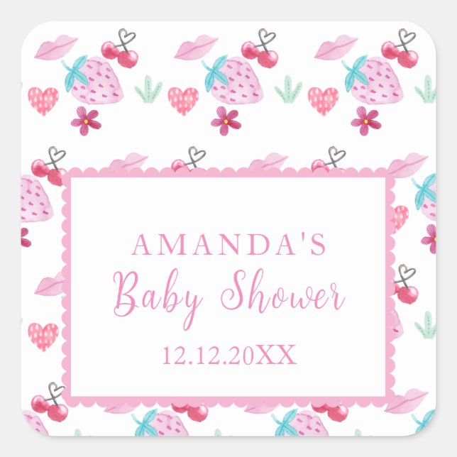 Pink Berry Sweet Sweetheart Valentine Baby Shower  Square Sticker (Front)