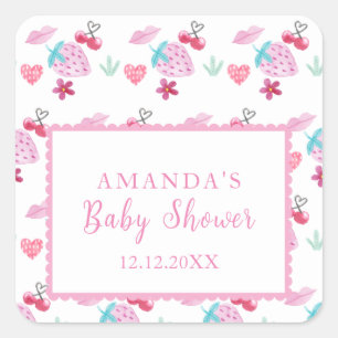 Pink Berry Sweet Sweetheart Valentine Baby Shower  Square Sticker