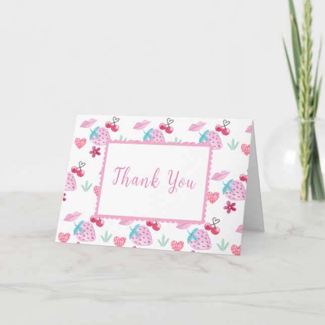 Pink Berry Sweet Sweetheart Valentine Baby Shower  Thank You Card (Front)