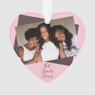 Pink Best Friends Forever Photo with Custom Script Ornament