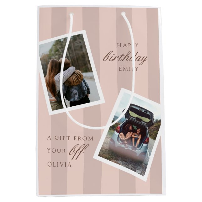 Pink Best Friends Photo Birthday Medium Gift Bag (Front)