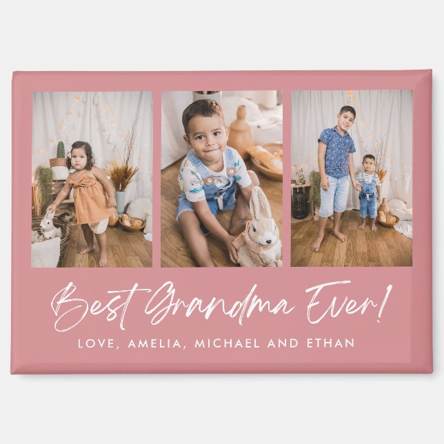 Pink Best Grandma Ever Three Photo Magnet (Front)