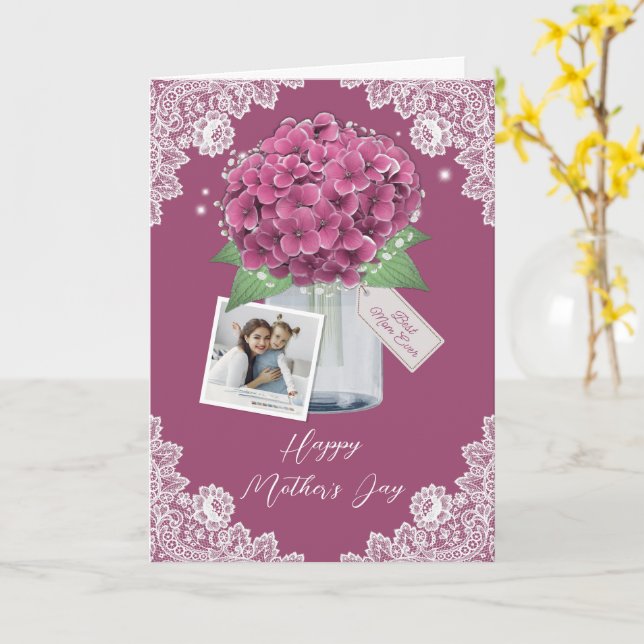 Pink Best Mum Ever Floral Photo Happy Mother's Day Card (Yellow Flower)