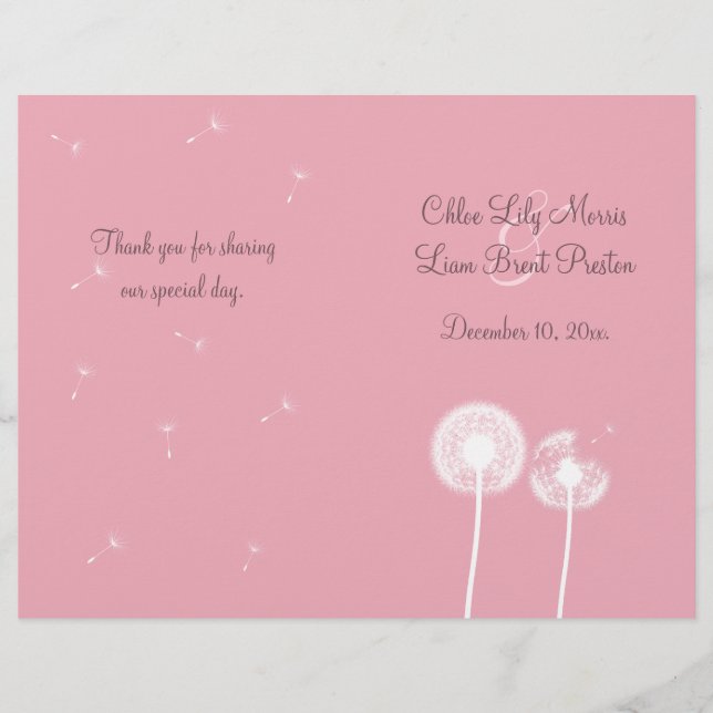 Pink Best Wishes Wedding Program (Front)