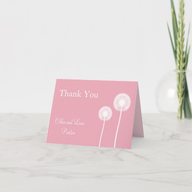 Pink Best Wishes! Wedding Thank You Card (Front)