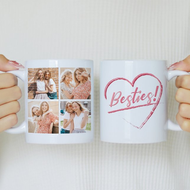 Pink Besties Best Friends 4 Photo Collage Coffee Mug (Creator Uploaded)