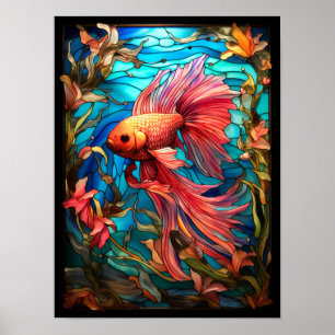 Pink Betta Fish Stained Glass Window Poster