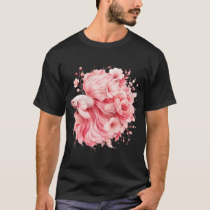 Pink Betta Fish Watercolor, Floral Cherry Blossom T-Shirt