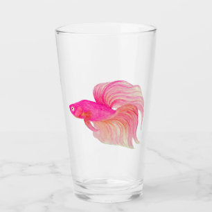 Pink Betta Fish Watercolor Glass