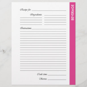 Pink BEVERAGE 2-sided Recipe Pages