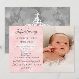 Pink Bible Verse Cross Baby Girl Photo Birth Announcement