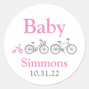 Pink Bicycle Baby Shower Classic Round Sticker
