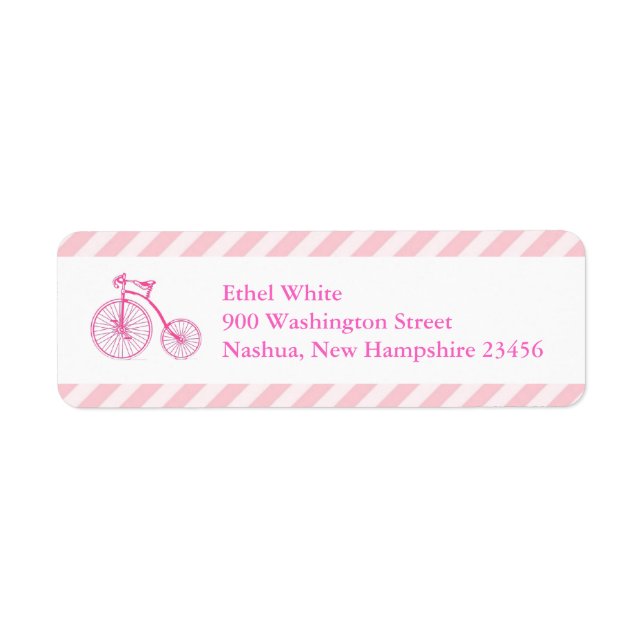 Pink Bicycle Baby Shower Return Address Labels (Front)