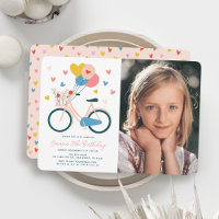 Pink Bicycle Balloons & Hearts Girl Birthday Photo