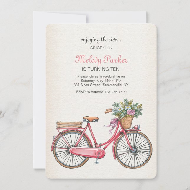 Pink Bicycle Invitation (Front)
