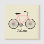 Pink Bicycle Magnet<br><div class="desc">A magnet featuring an illustration of a melon pink bicycle.  Personalise with your name under bike.</div>