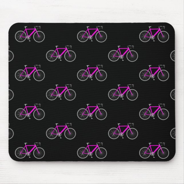 pink bicycle on black mouse mat (Front)