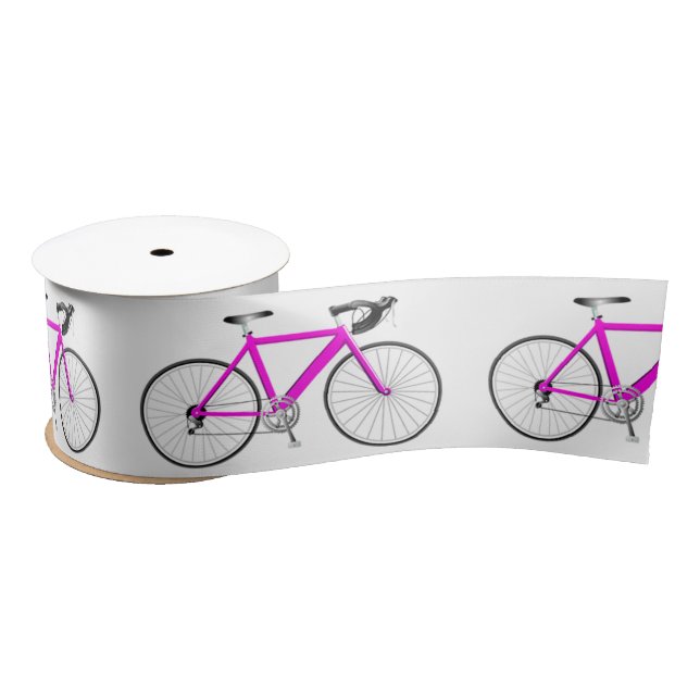 Pink Bicycle on White Satin Ribbon (Spool)